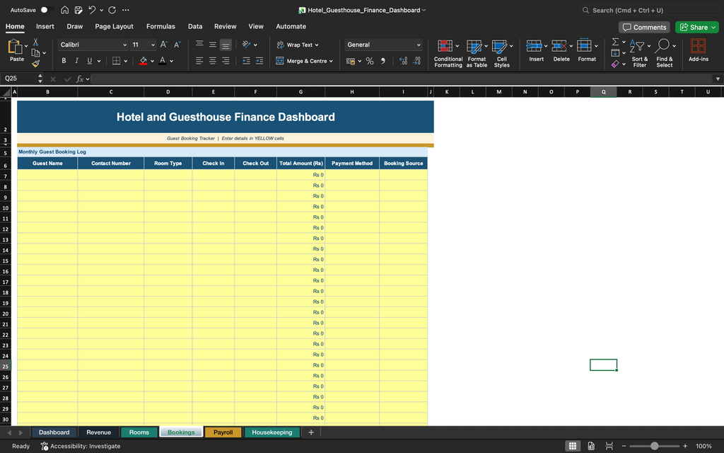 Excel finance dashboard spreadsheet with large yellow grid and expense categories