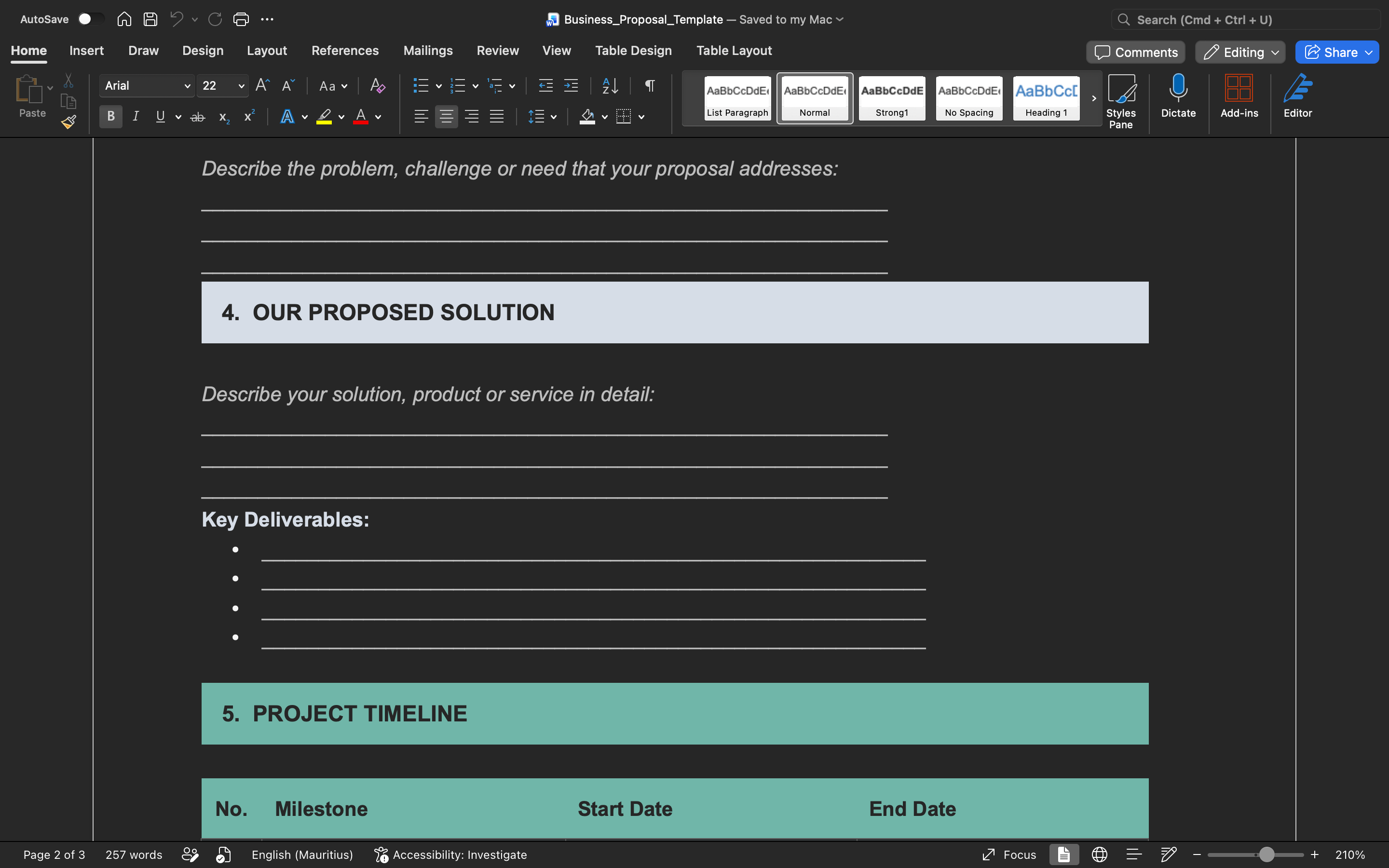 Business proposal template section: Problem We Are Solving and Our Proposed Solution