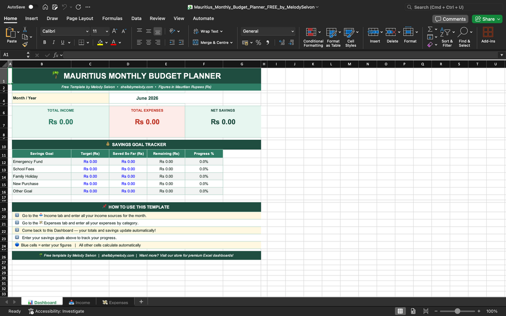 🎁 FREE Mauritius Monthly Budget Planner