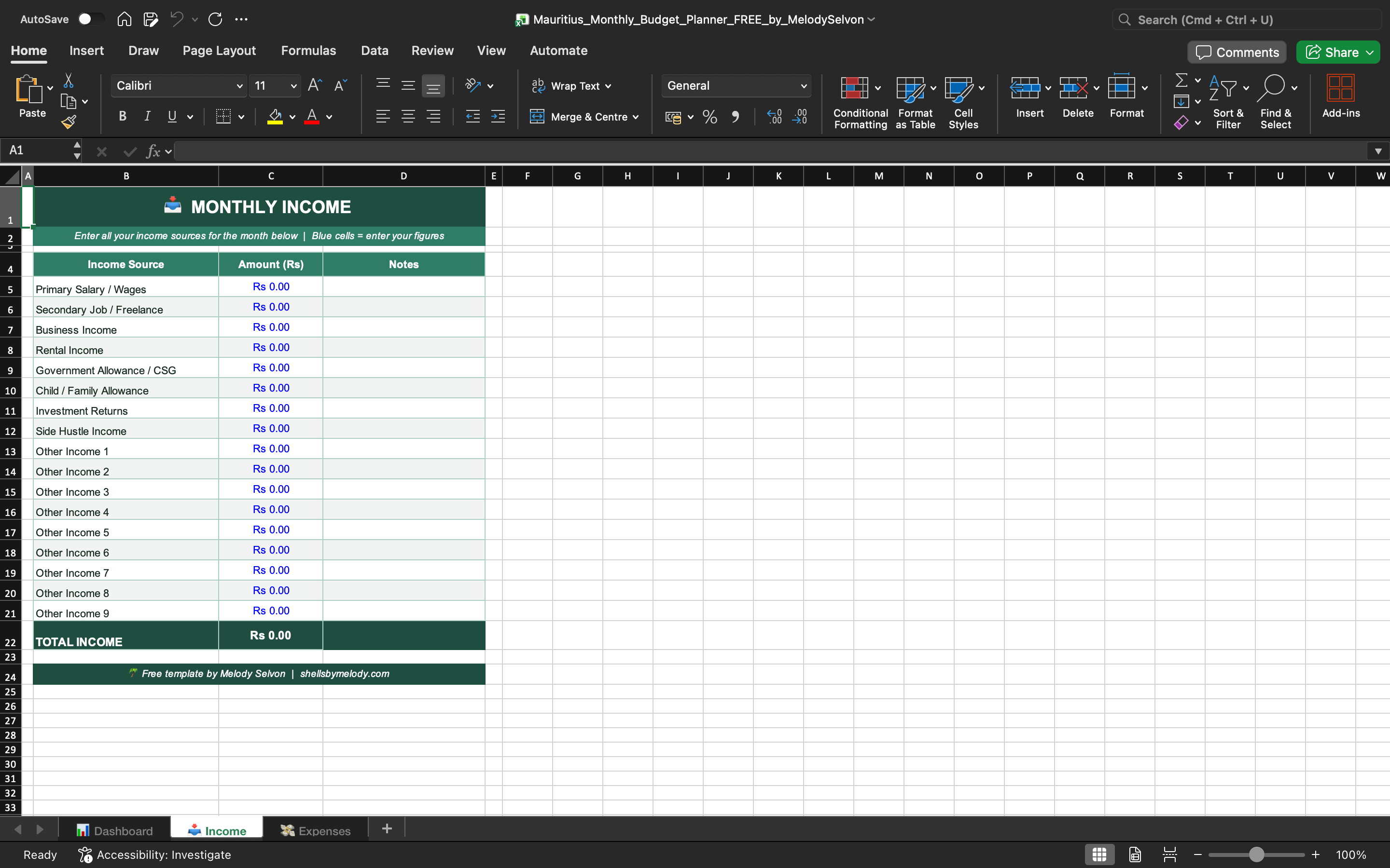 🎁 FREE Mauritius Monthly Budget Planner
