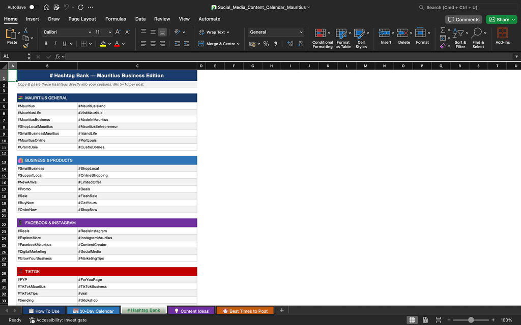 Social Media Content Calendar — Mauritius Edition