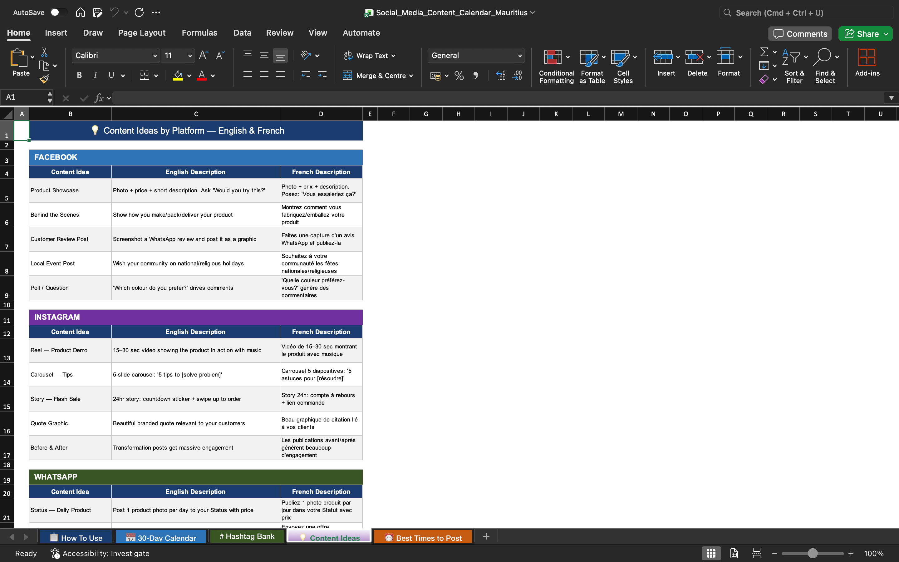 Social Media Content Calendar — Mauritius Edition
