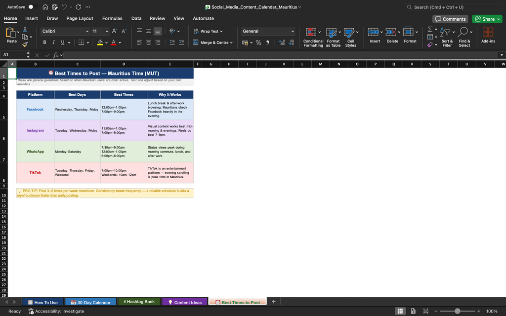 Social Media Content Calendar — Mauritius Edition
