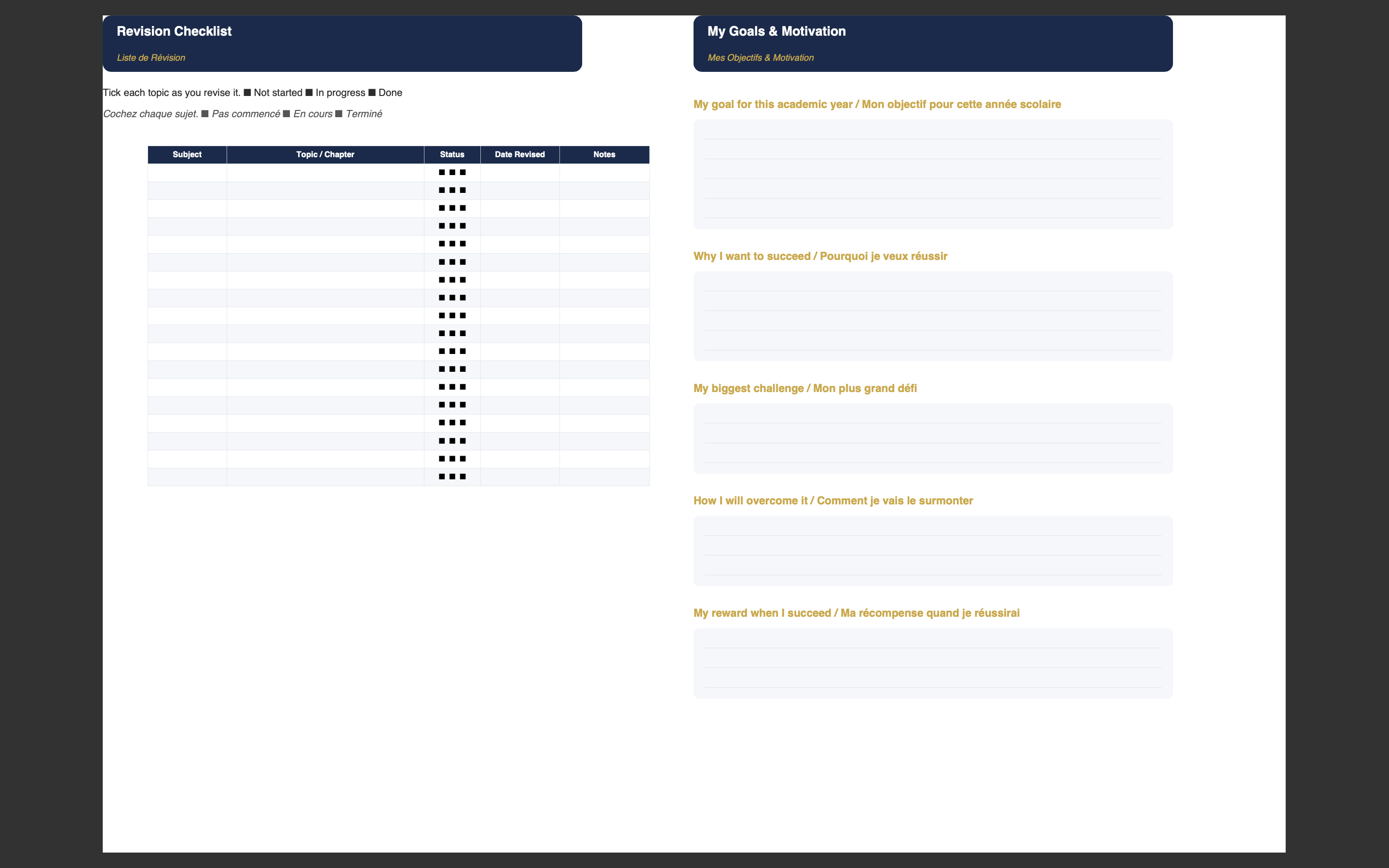 SC & HSC Student Planner — Bilingual Edition (English & French)