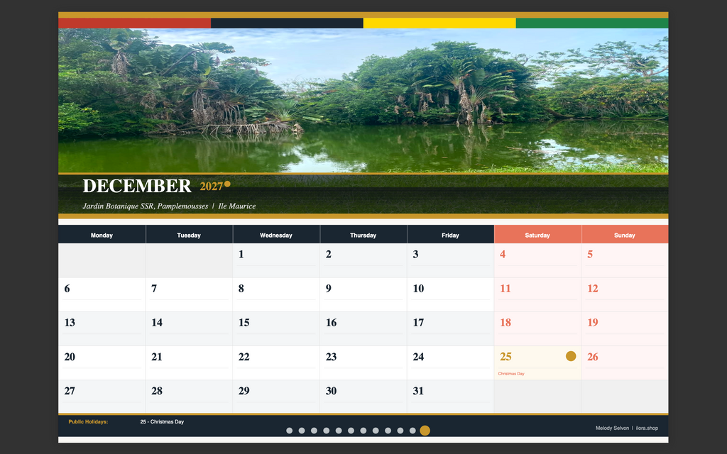 Mauritius 2027 Wall Calendar without Notes